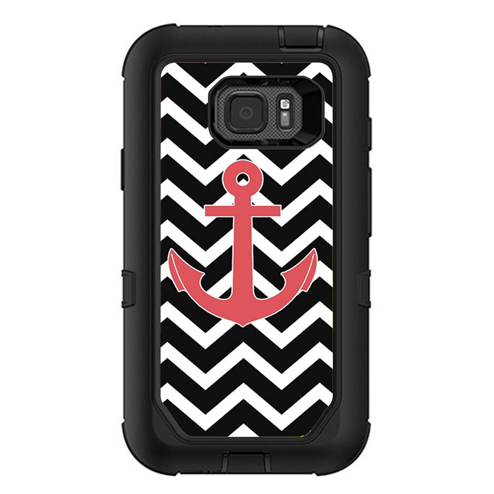  Black Chevron With Rose Anchor Otterbox Defender Samsung Galaxy S7 Active Skin
