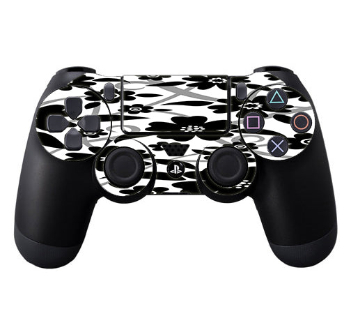  Black White Flower Print Sony Playstation PS4 Controller Skin