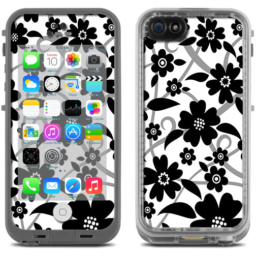  Black White Flower Print Lifeproof Fre iPhone 5C Skin