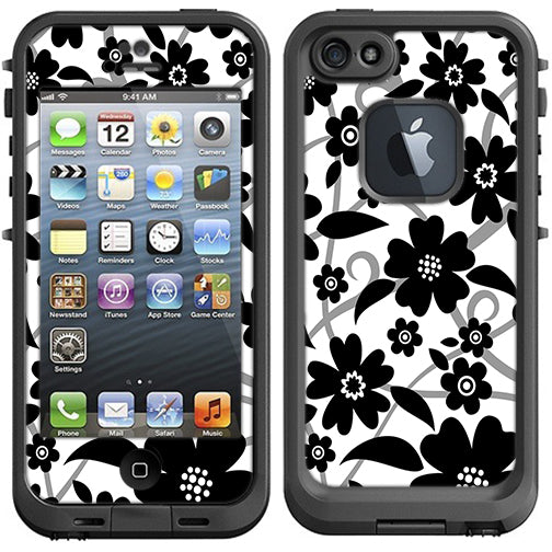  Black White Flower Print Lifeproof Fre iPhone 5 Skin