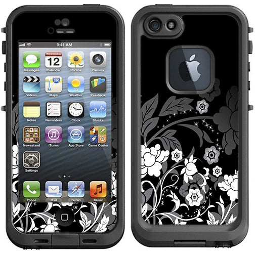  Black Floral Pattern Lifeproof Fre iPhone 5 Skin