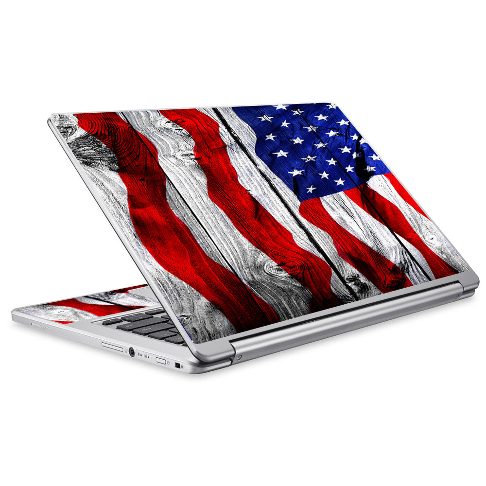  American Flag On Wood Acer Chromebook R13 Skin