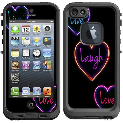  Neon Hearts, Live,Love,Life Lifeproof Fre iPhone 5 Skin