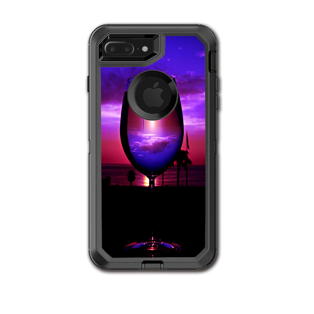  Tropical Sunset Wine Glass Otterbox Defender iPhone 7+ Plus or iPhone 8+ Plus Skin