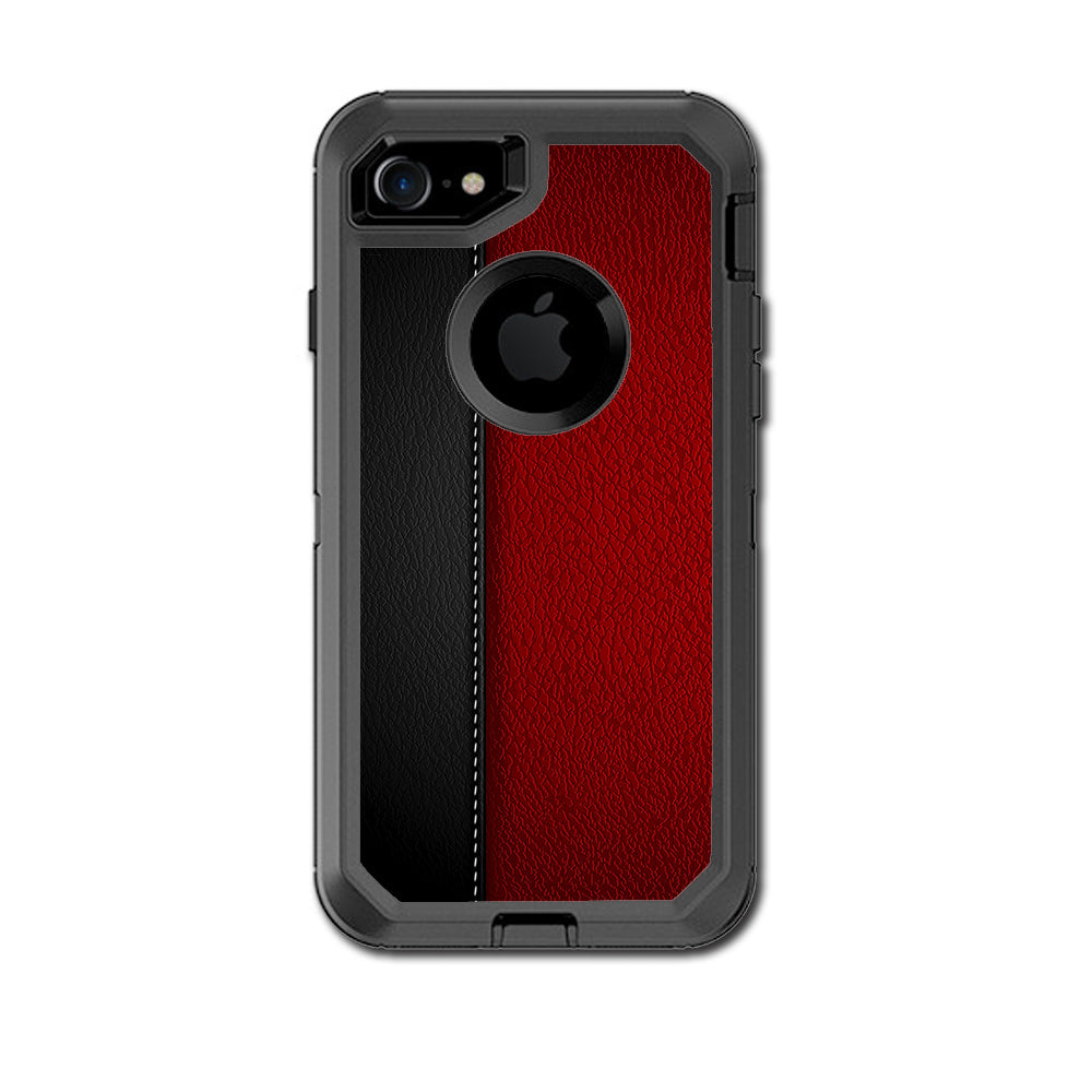  Black And Red Leather Pattern Otterbox Defender iPhone 7 or iPhone 8 Skin