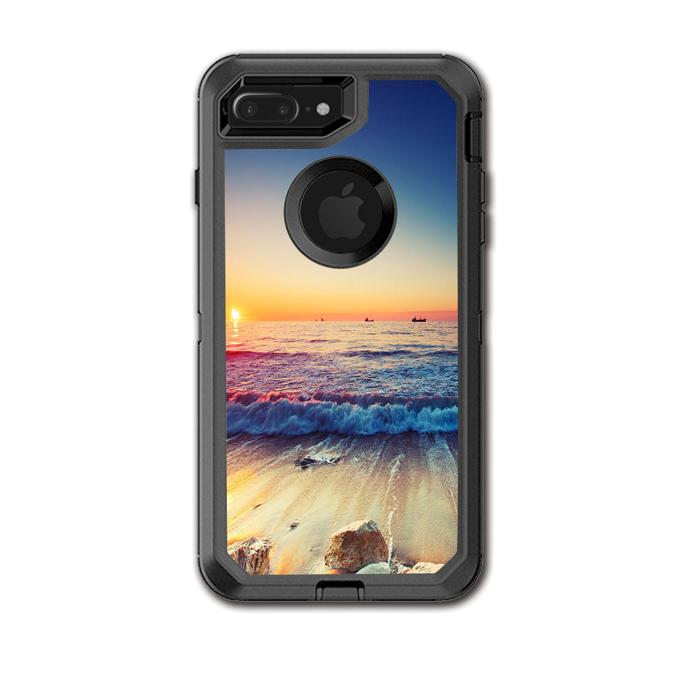  Beach Tide Water Rocks Sunset Otterbox Defender iPhone 7+ Plus or iPhone 8+ Plus Skin
