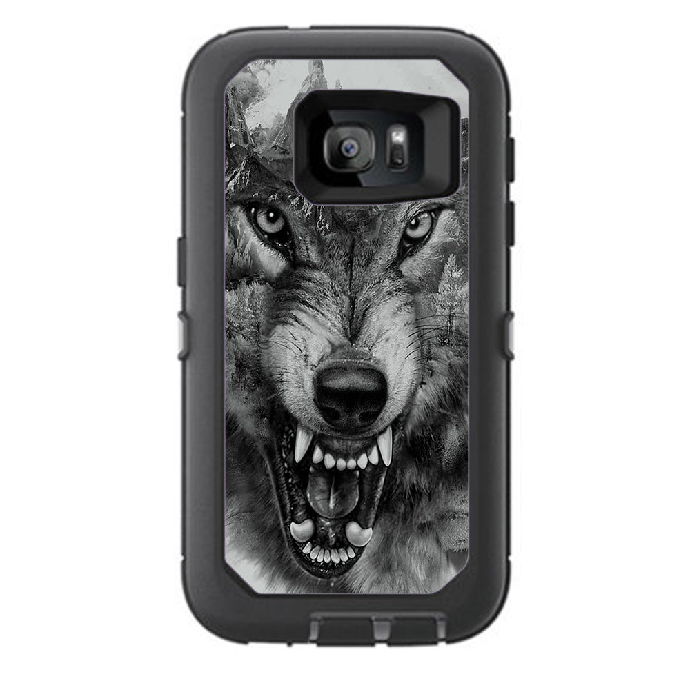  Angry Wolf Growling Mountains Otterbox Defender Samsung Galaxy S7 Skin