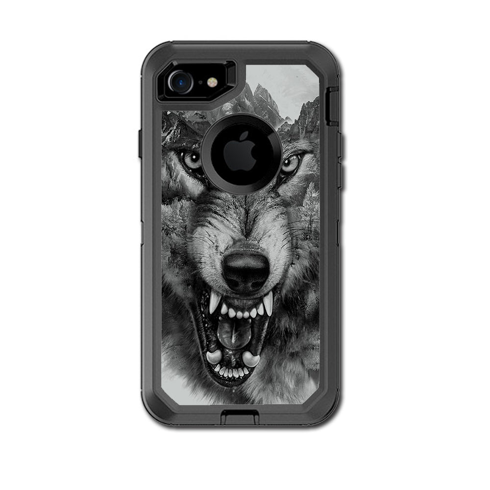  Angry Wolf Growling Mountains Otterbox Defender iPhone 7 or iPhone 8 Skin