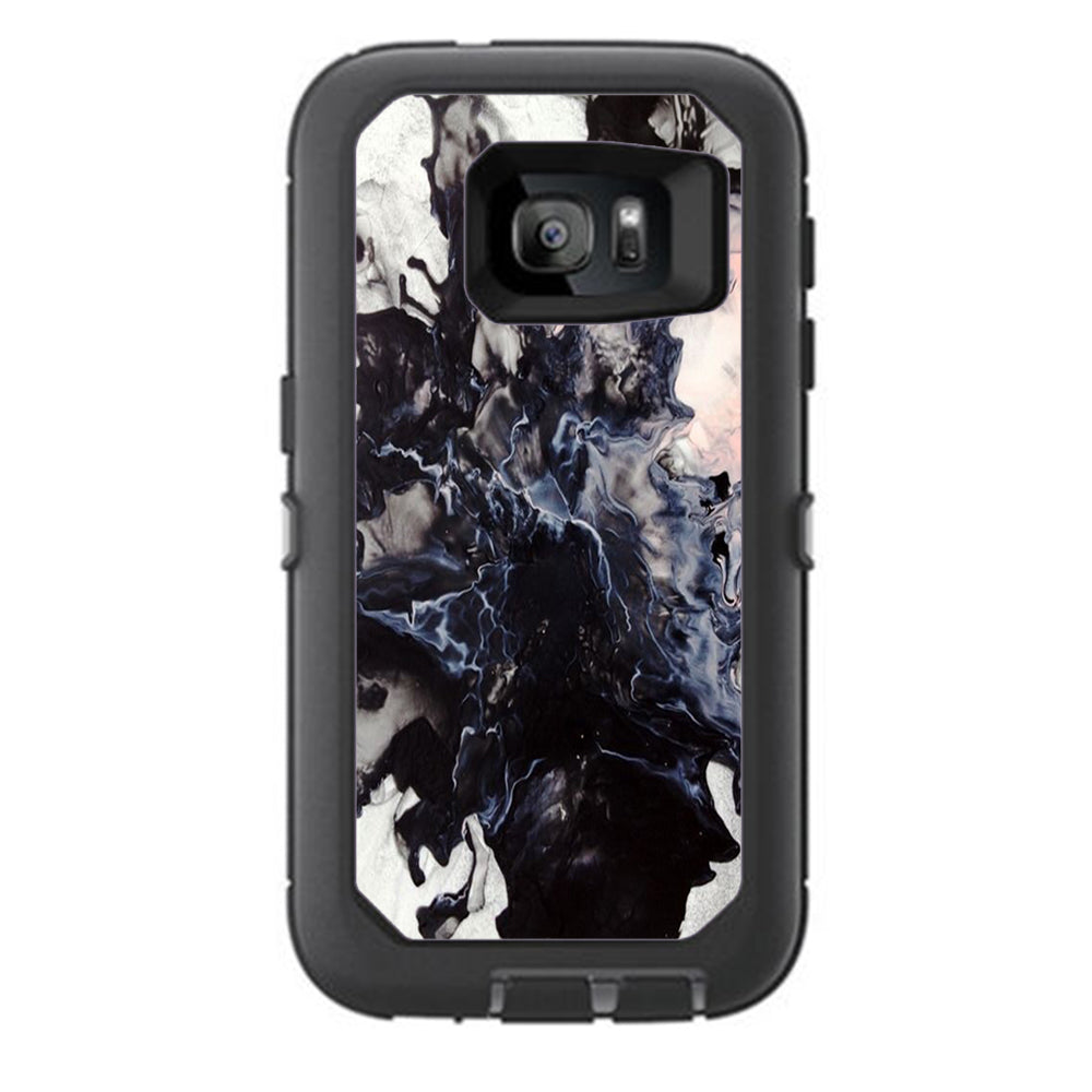  Black White Swirls Marble Granite Otterbox Defender Samsung Galaxy S7 Skin