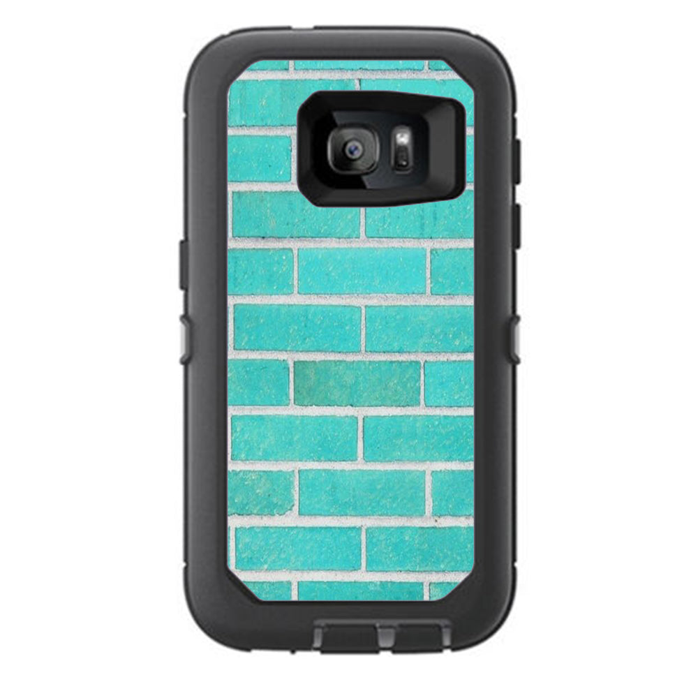  Teal Baby Blue Brick Wall Otterbox Defender Samsung Galaxy S7 Skin