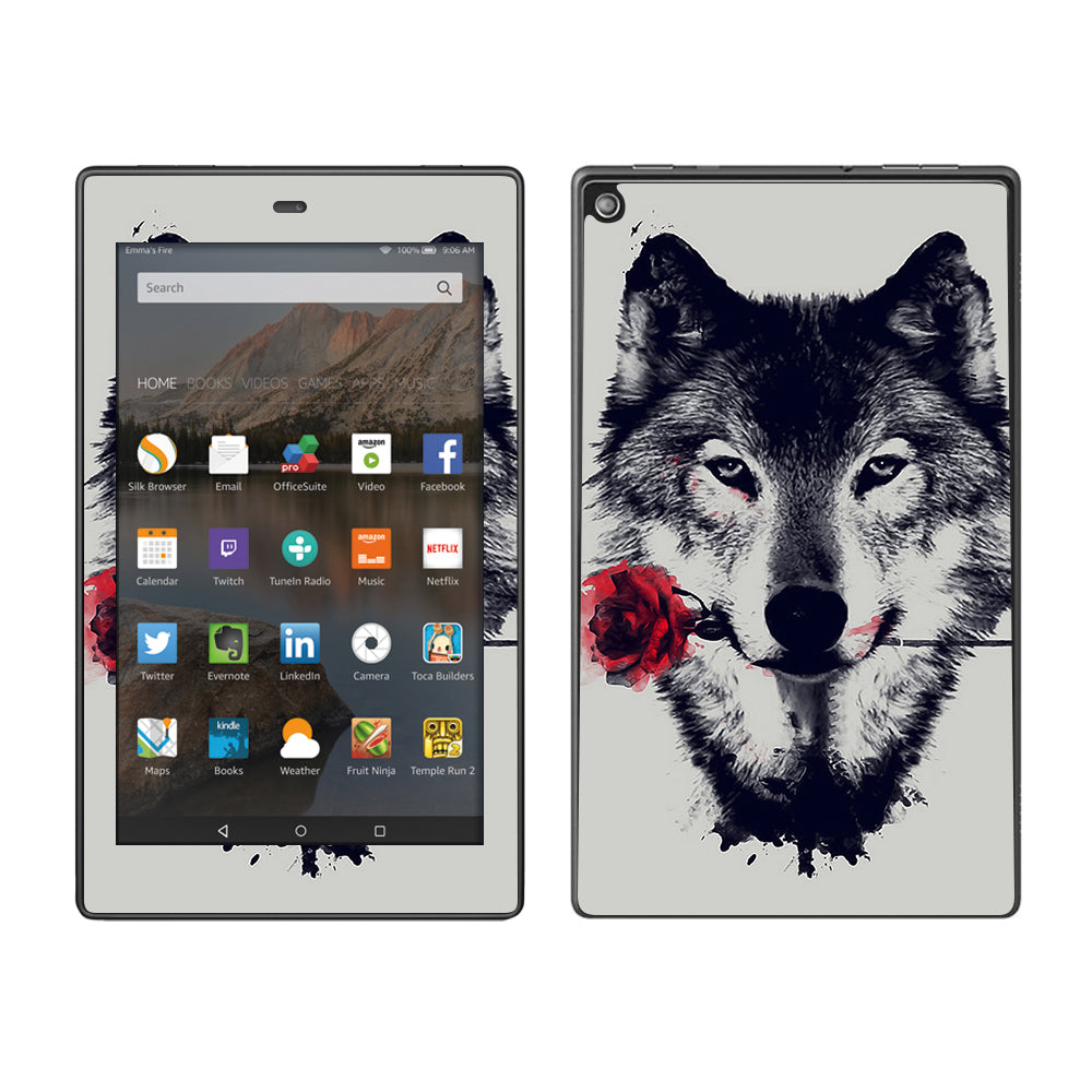  Wolf With Rose In Mouth Amazon Fire HD 8 Skin