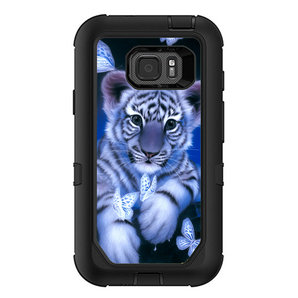  Cute White Tiger Cub Butterflies Otterbox Defender Samsung Galaxy S7 Active Skin