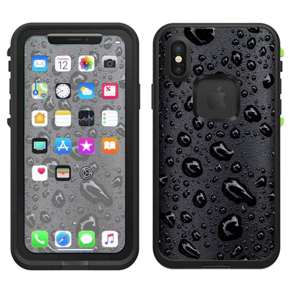  Rain Drops On Black Metal Lifeproof Fre Case iPhone X Skin
