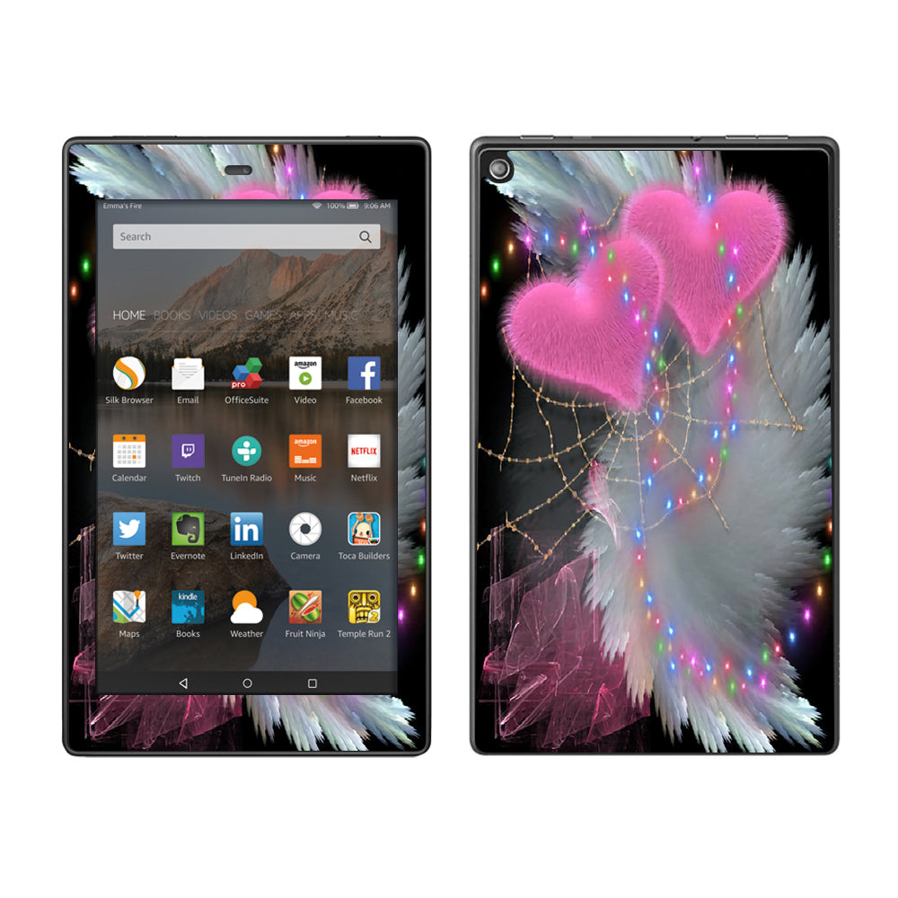  Mystic Pink Hearts Feathers Amazon Fire HD 8 Skin