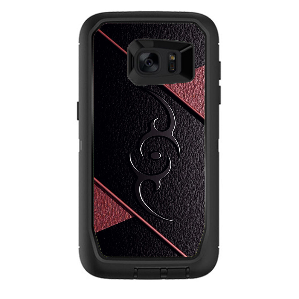  Black Red Leather Hindu Om Like Symbol Otterbox Defender Samsung Galaxy S7 Edge Skin