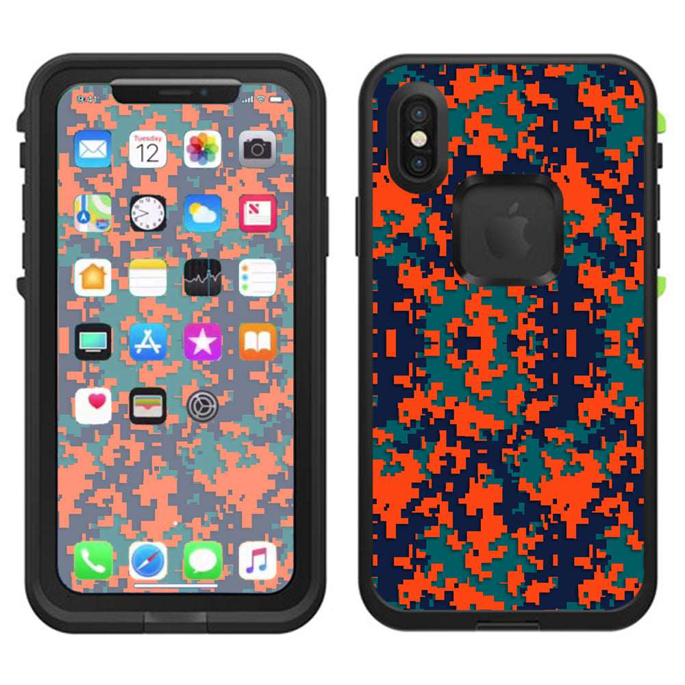  Digi Camo Team Colors Camouflage Orange Teal Lifeproof Fre Case iPhone X Skin