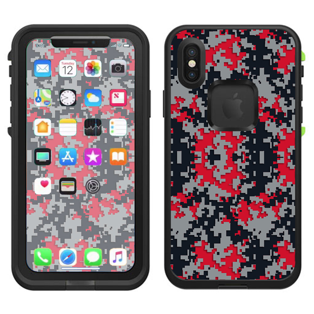  Digi Camo Team Colors Camouflage Red Grey Black Lifeproof Fre Case iPhone X Skin