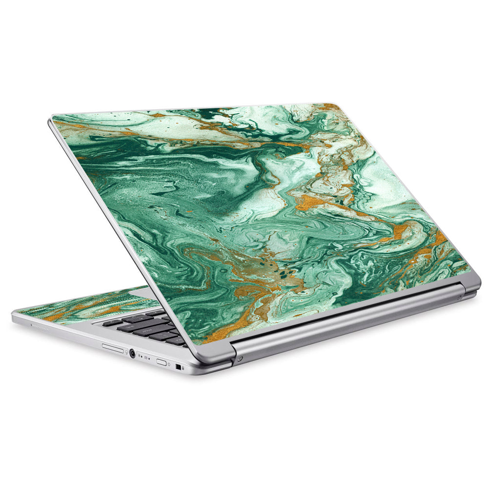  Marble Paint Swirls Green Acer Chromebook R13 Skin