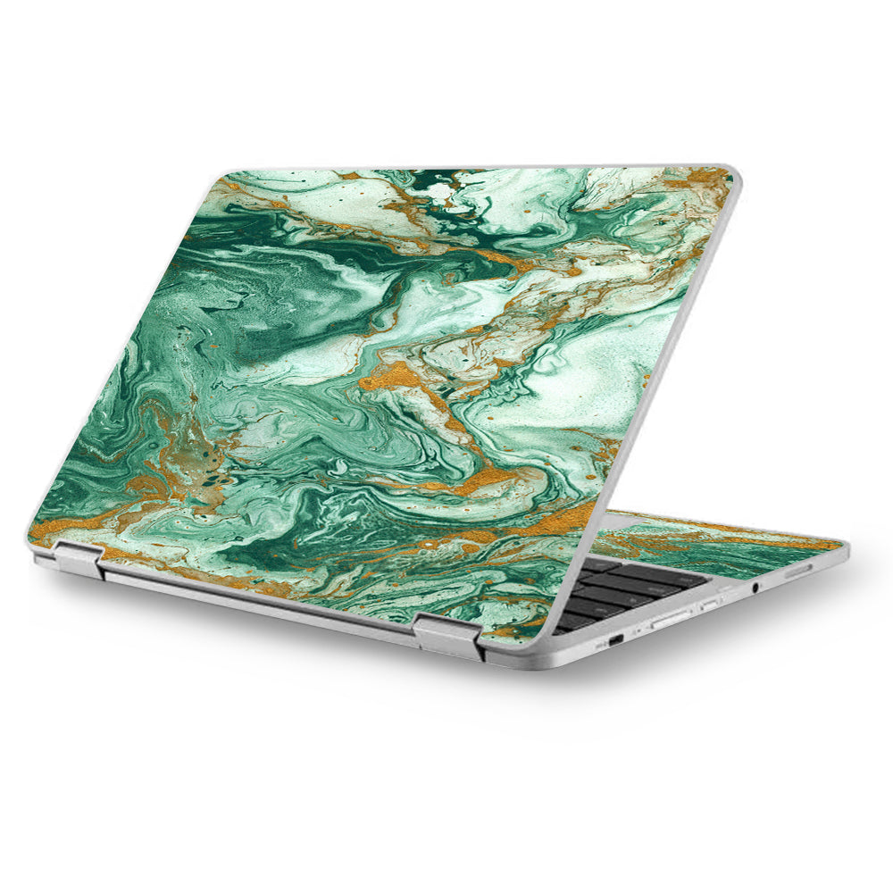  Marble Paint Swirls Green Asus Chromebook Flip 12.5" Skin