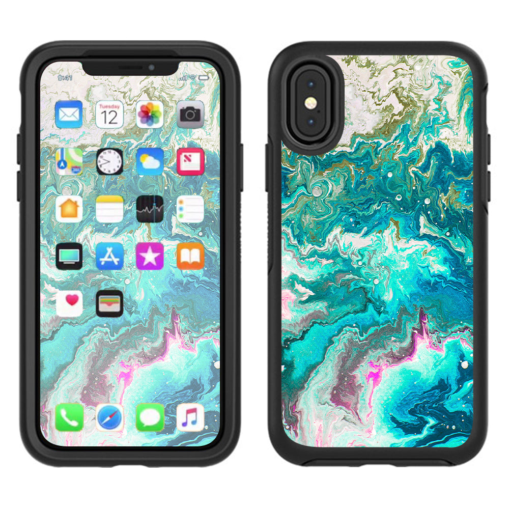  Marble Pattern Blue Ocean Green Otterbox Defender Apple iPhone X Skin