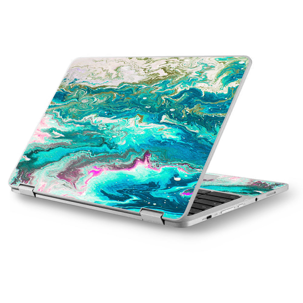  Marble Pattern Blue Ocean Green Asus Chromebook Flip 12.5" Skin