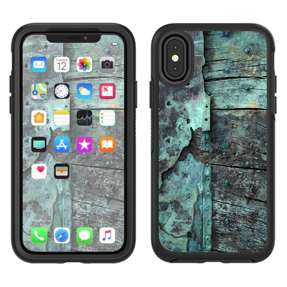  Patina Metal And Wood Blue Otterbox Defender Apple iPhone X Skin