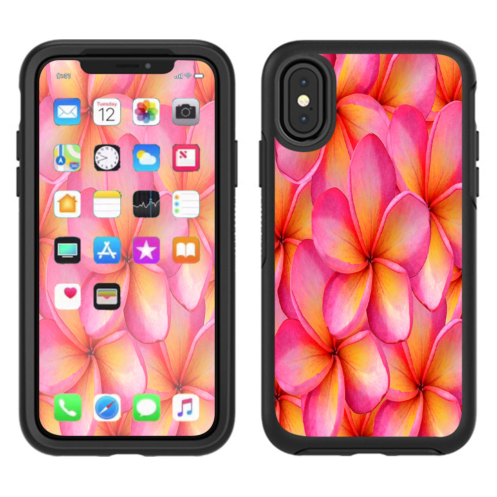  Plumerias Pink Flowers Otterbox Defender Apple iPhone X Skin