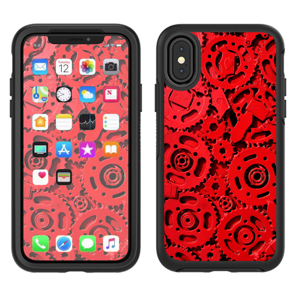  Red Gears Cog Cogs Steam Punk Otterbox Defender Apple iPhone X Skin