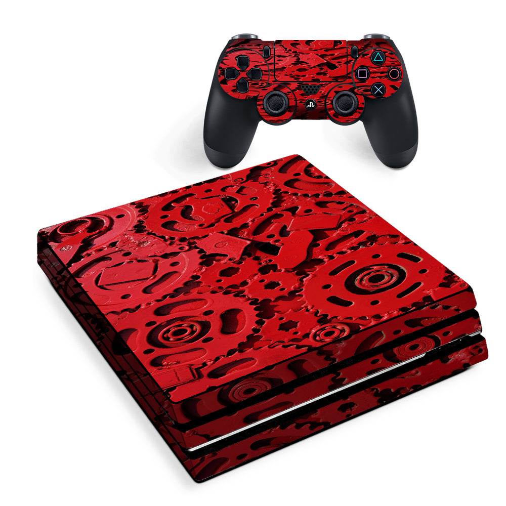 Red Gears Cog Cogs Steam Punk Sony PS4 Pro Skin