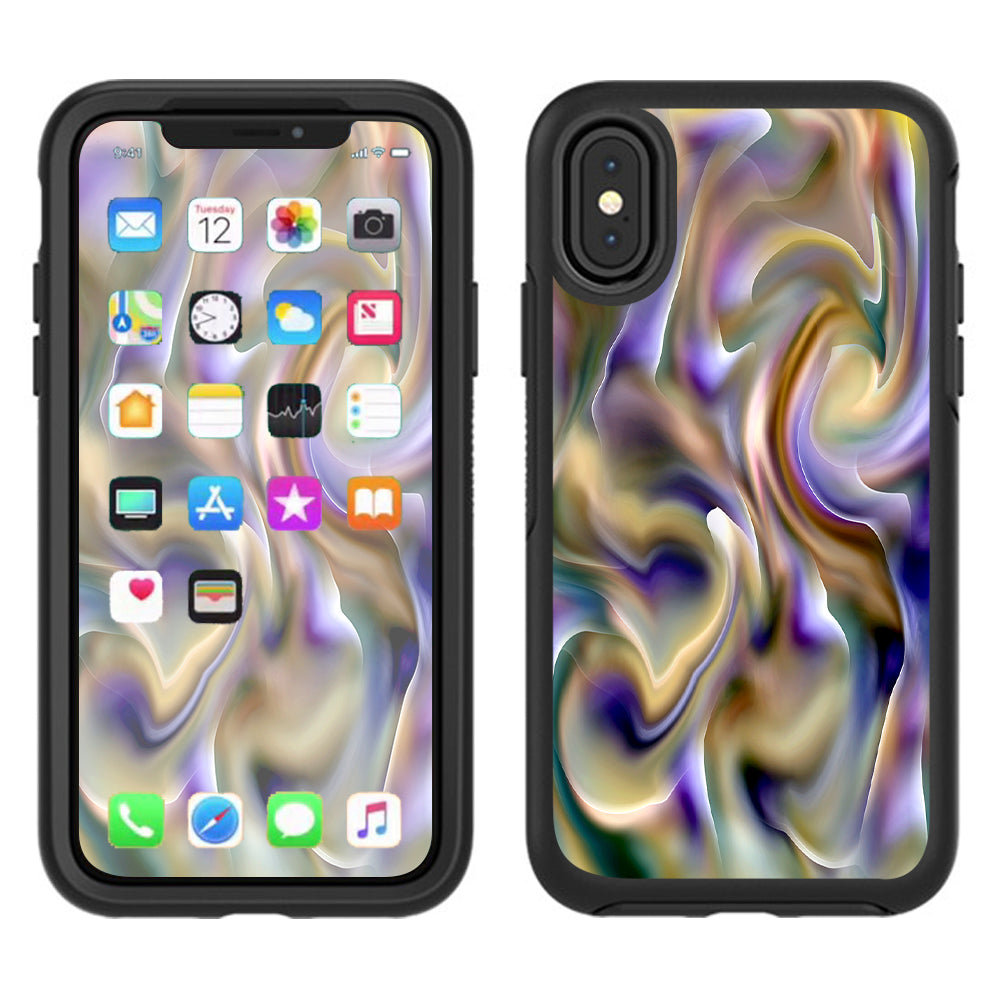  Resin Swirl Opalescent Oil Slick Otterbox Defender Apple iPhone X Skin