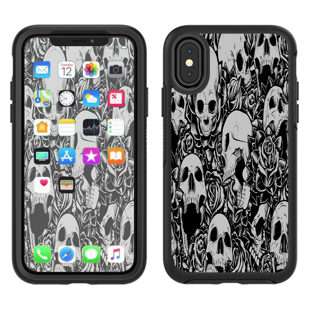  Skulls N Roses Black White Screaming Otterbox Defender Apple iPhone X Skin