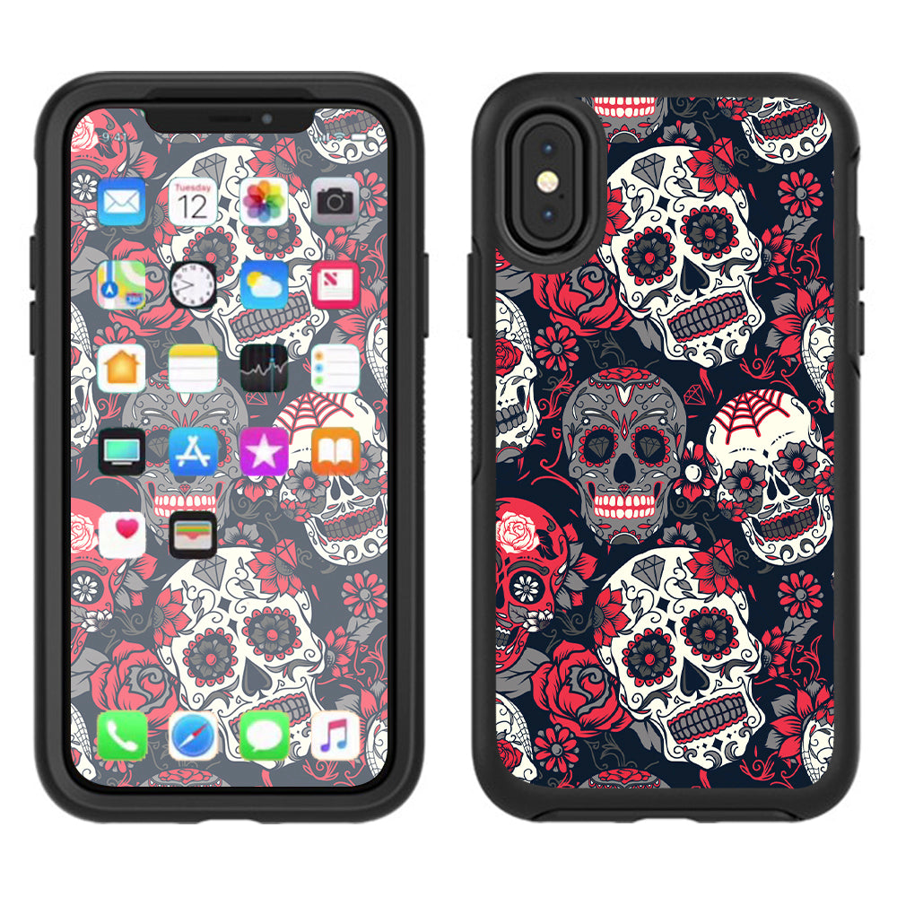  Sugar Skulls Red Black Dia De Los Otterbox Defender Apple iPhone X Skin