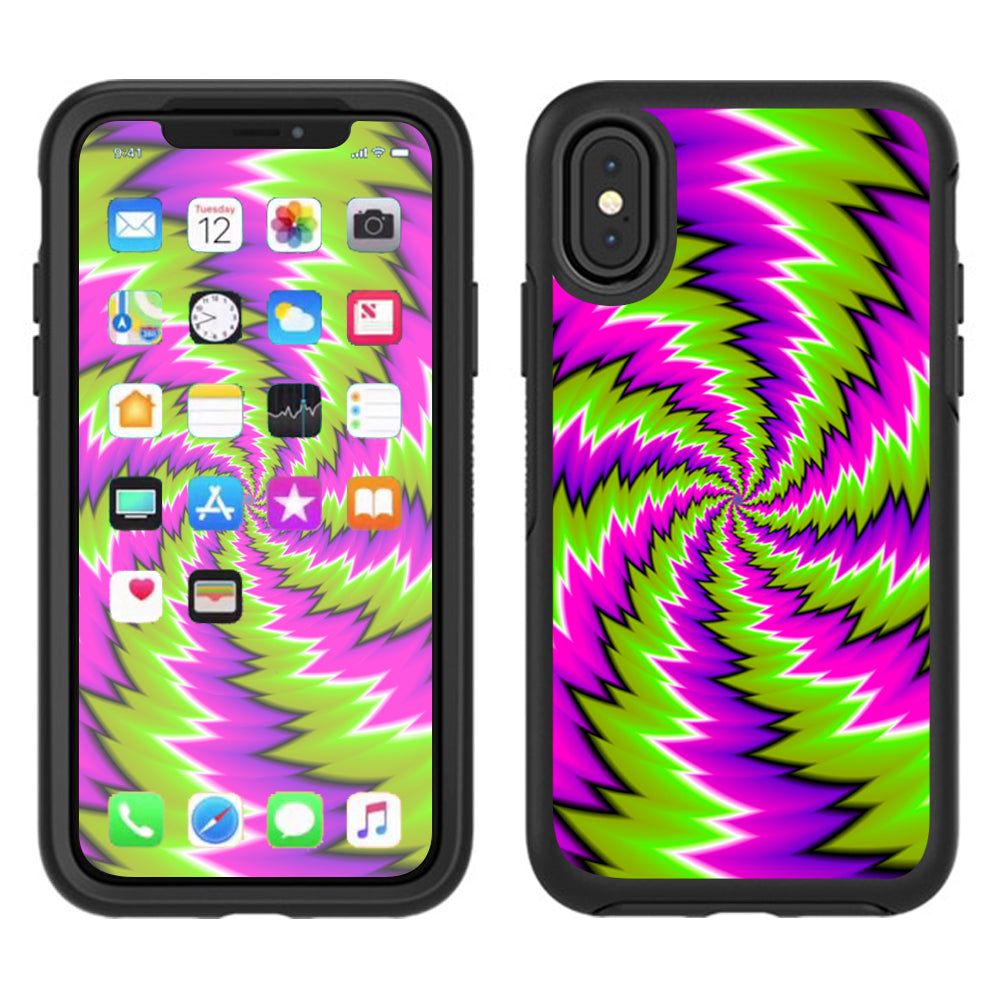  Psychedelic Moving Purple Green Swirls Otterbox Defender Apple iPhone X Skin
