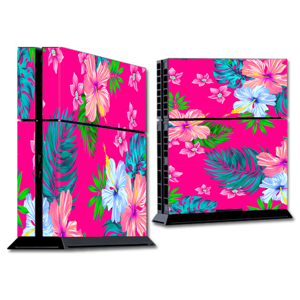  Pink Neon Hibiscus Flowers Sony Playstation PS4 Skin