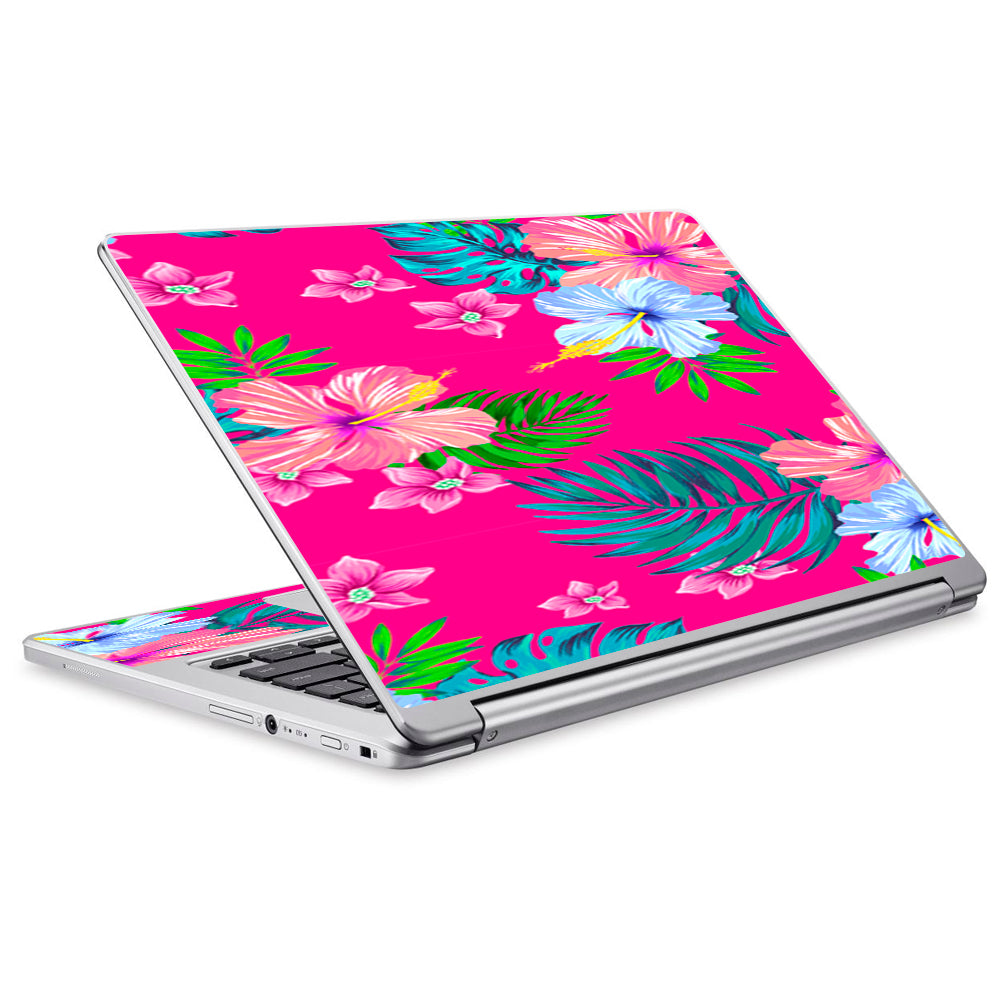  Pink Neon Hibiscus Flowers Acer Chromebook R13 Skin
