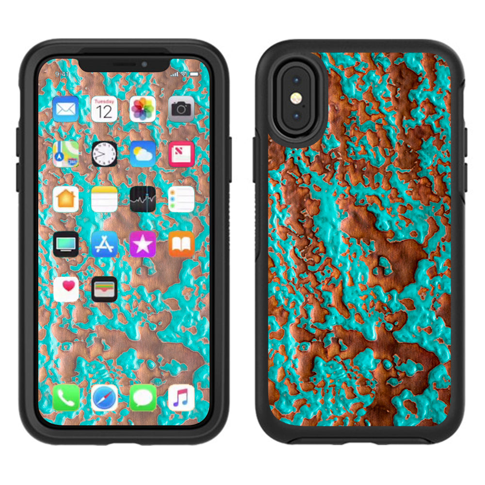  Blue Copper Patina Otterbox Defender Apple iPhone X Skin