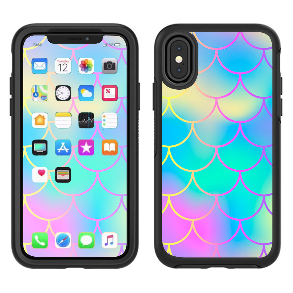  Pastel Colorful Mermaid Scales Otterbox Defender Apple iPhone X Skin
