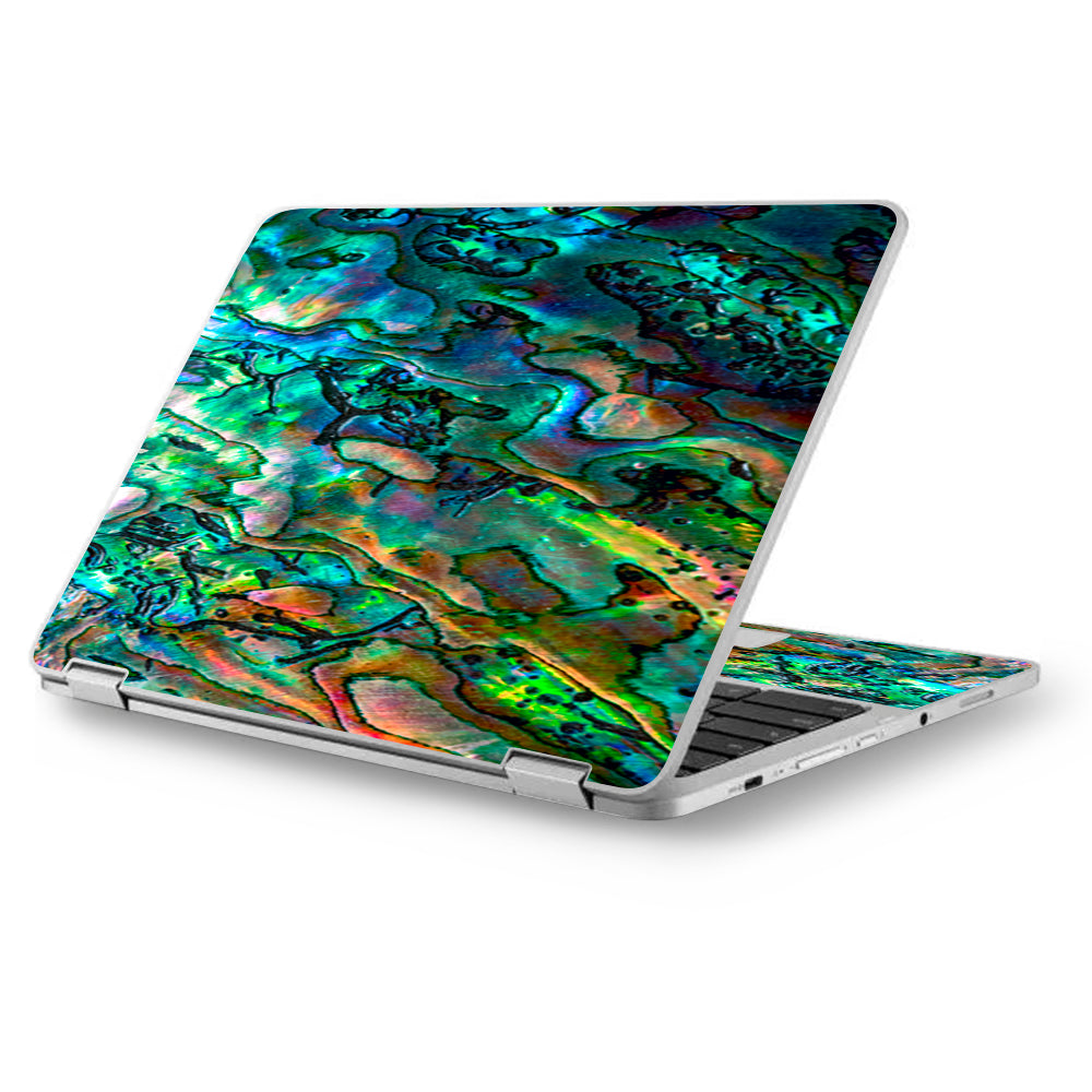  Abalone Shell Swirl Neon Green Opalescent Asus Chromebook Flip 12.5" Skin