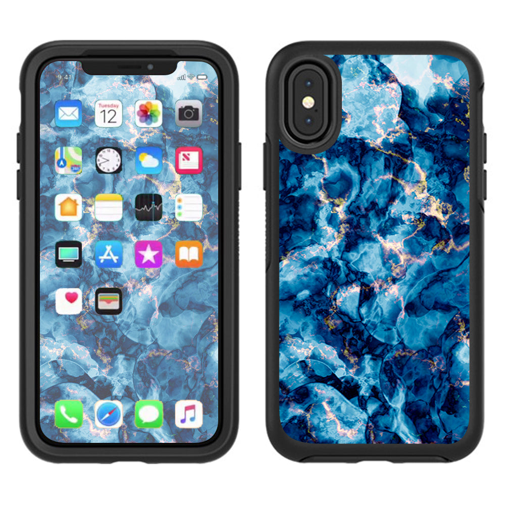  Heavy Blue Gold Marble Granite  Otterbox Defender Apple iPhone X Skin
