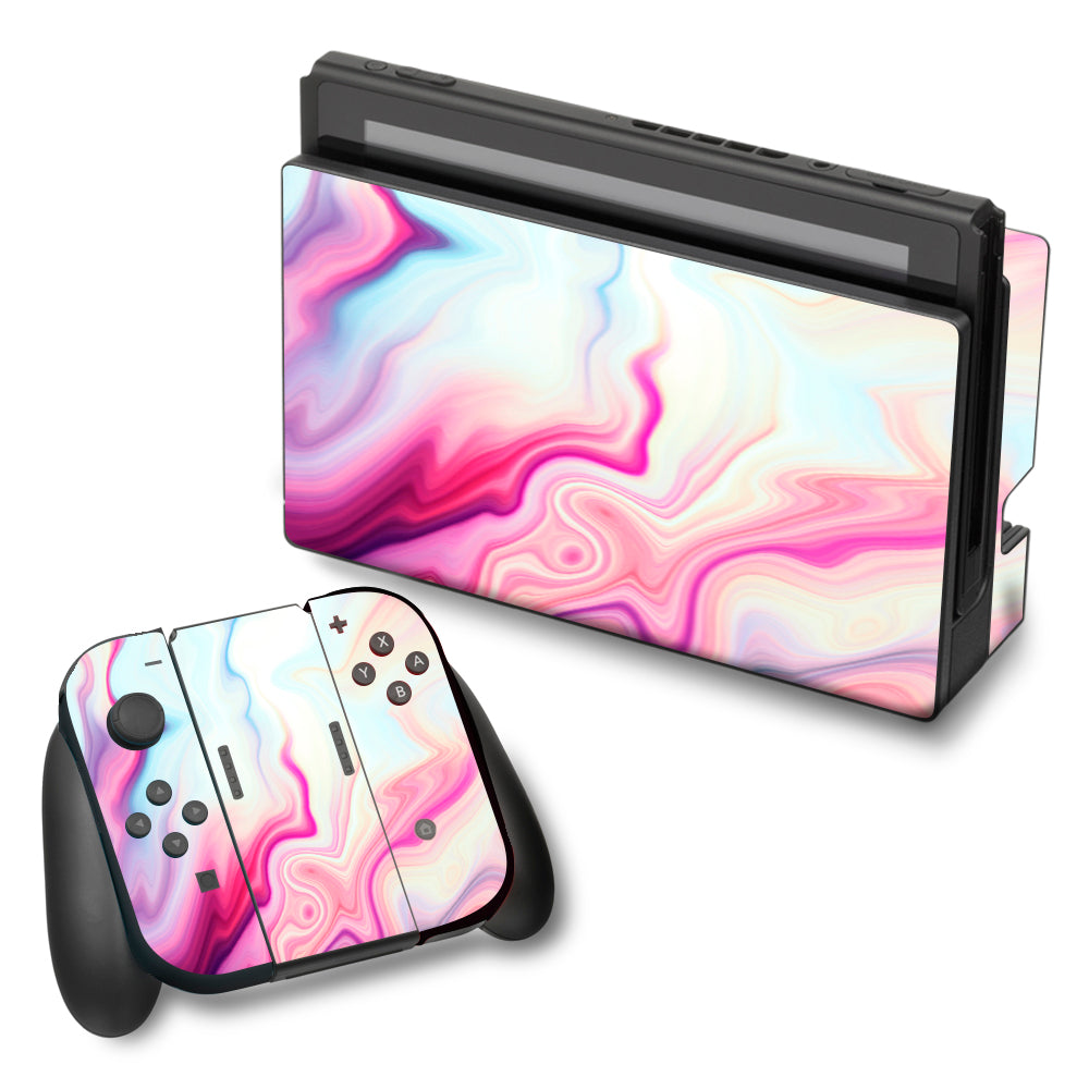  Pink Marble Glass Pastel Nintendo Switch Skin