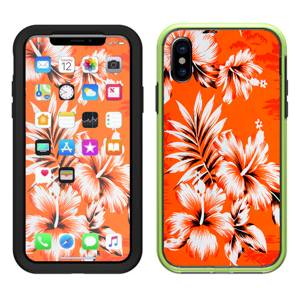 Orange Tropical Hibiscus Flowers Lifeproof Slam Case iPhone X Skin