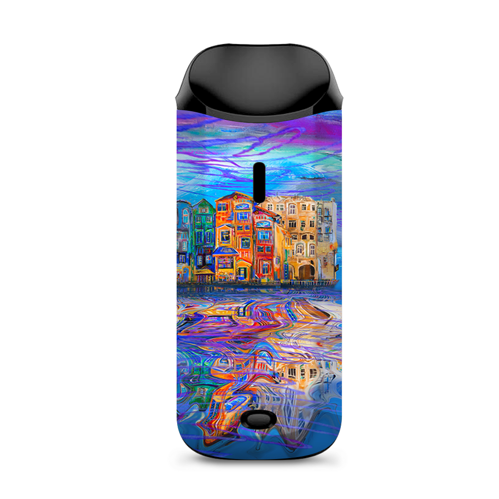  Colorful Oil Painting Water Reflection Town Homes Vaporesso Nexus AIO Kit Skin