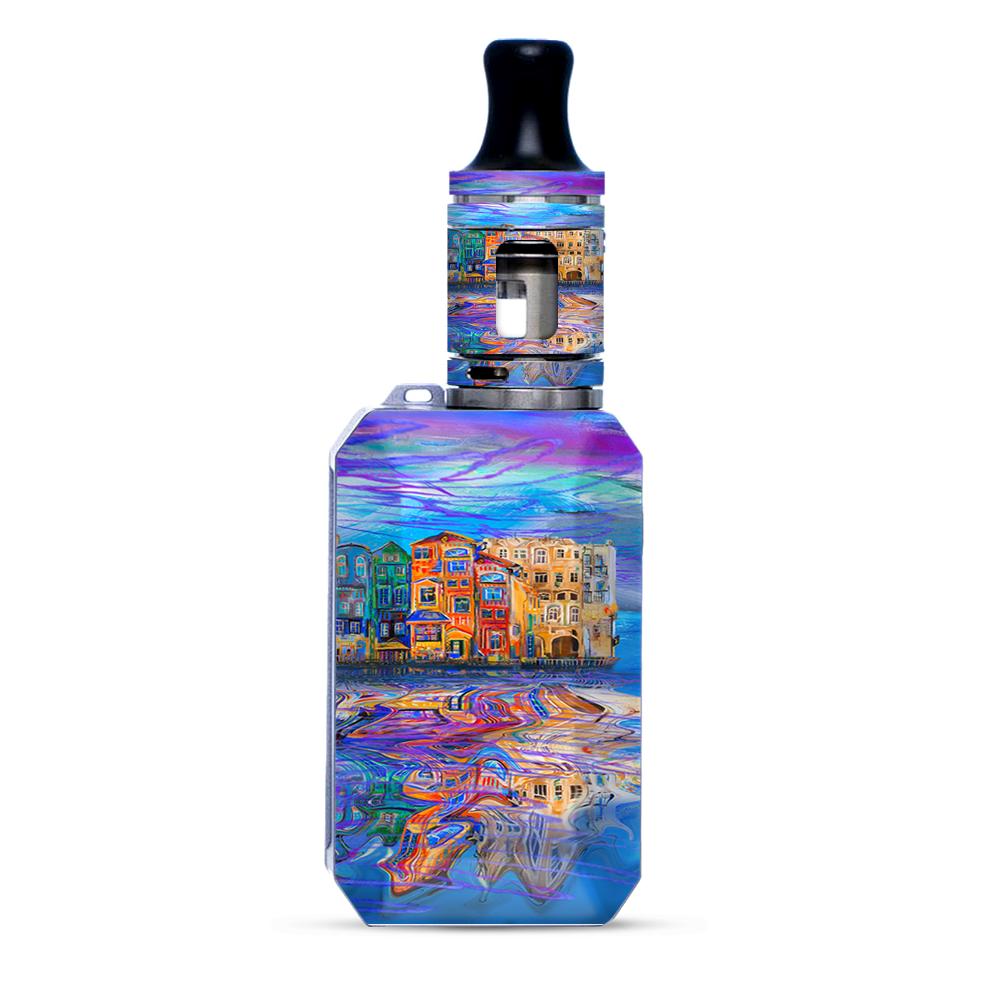 Colorful Oil Painting Water Reflection Town Homes