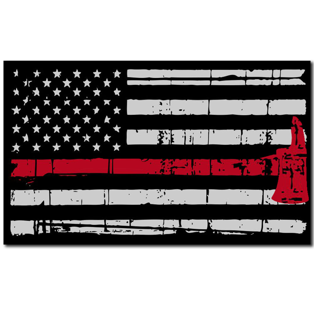 Red Line Fire Dept. Distressed American Flag Tattered Axe Sticker Large 8" Sticker 