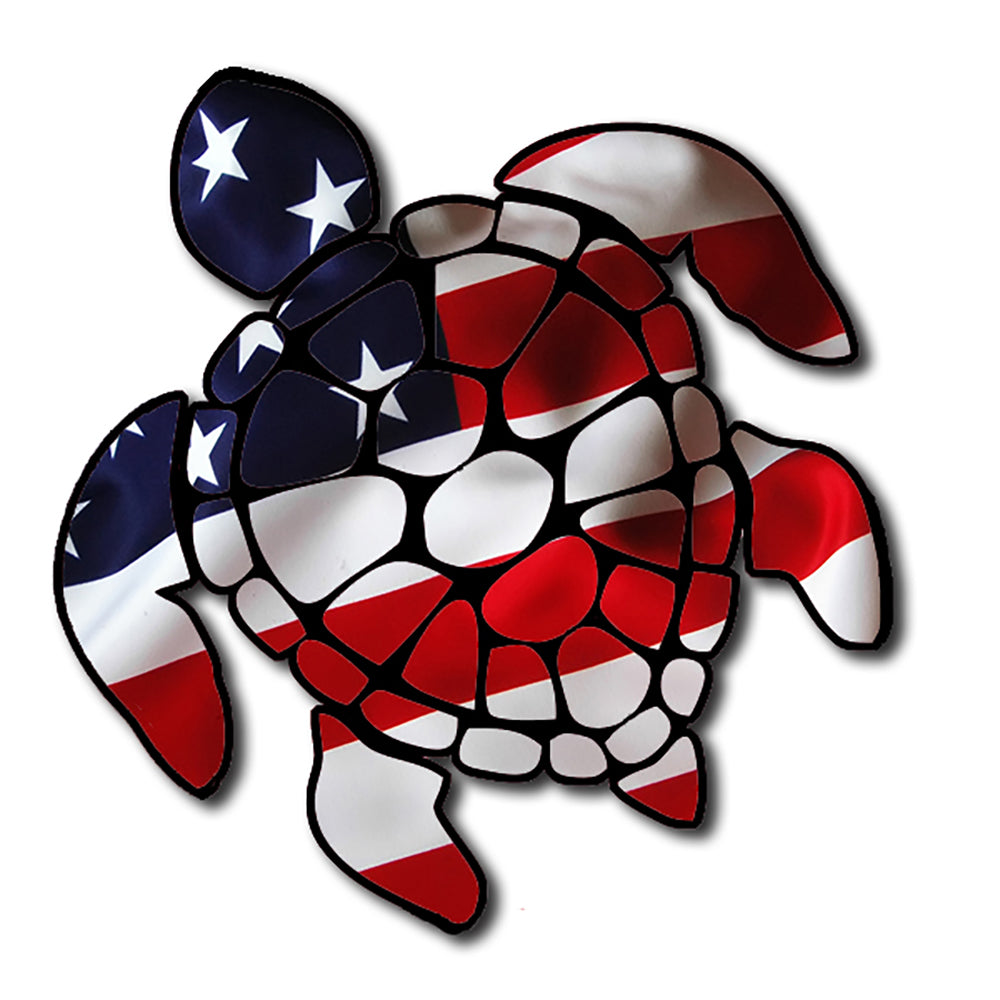 Sea Turtle American Flag America U.S. Turtle Sticker Large 8" Sticker 