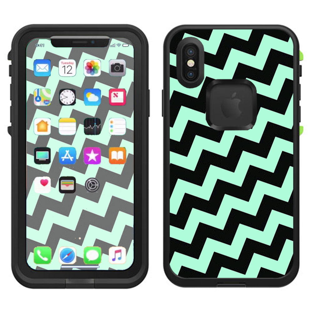  Teal And Black Chevron Lifeproof Fre Case iPhone X Skin