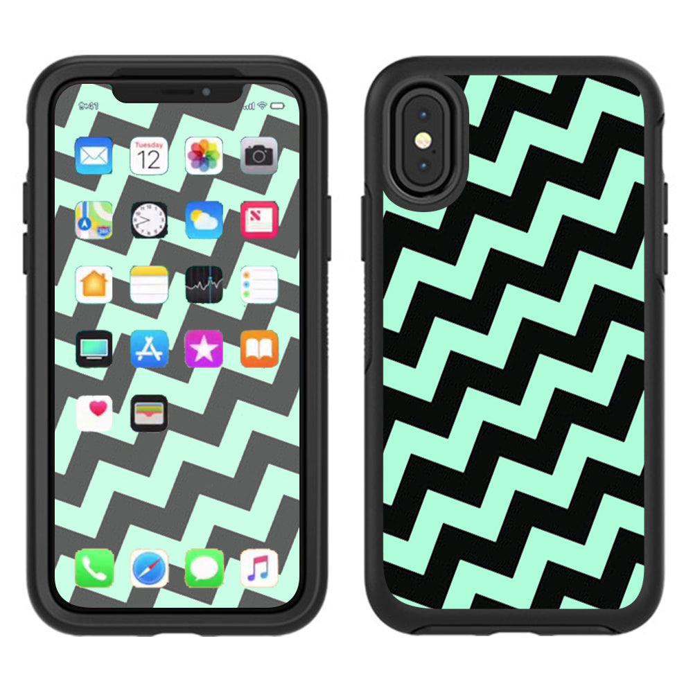  Teal And Black Chevron Otterbox Defender Apple iPhone X Skin