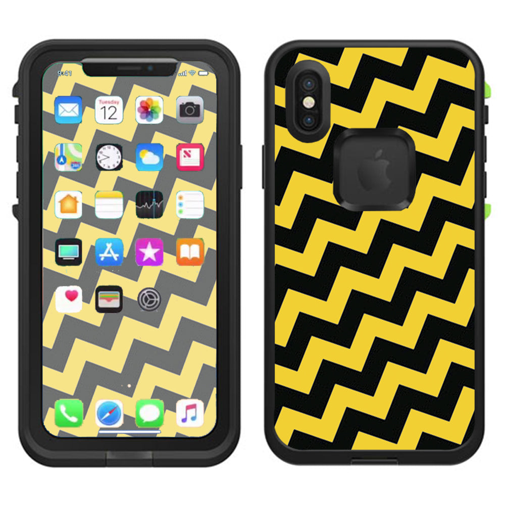  Yellow And Black Chevron Lifeproof Fre Case iPhone X Skin