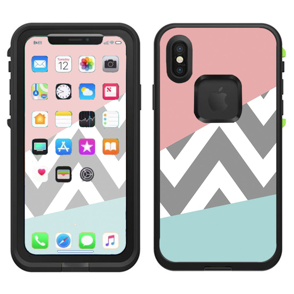  Pink Teal Gray Chevron Pattern Lifeproof Fre Case iPhone X Skin