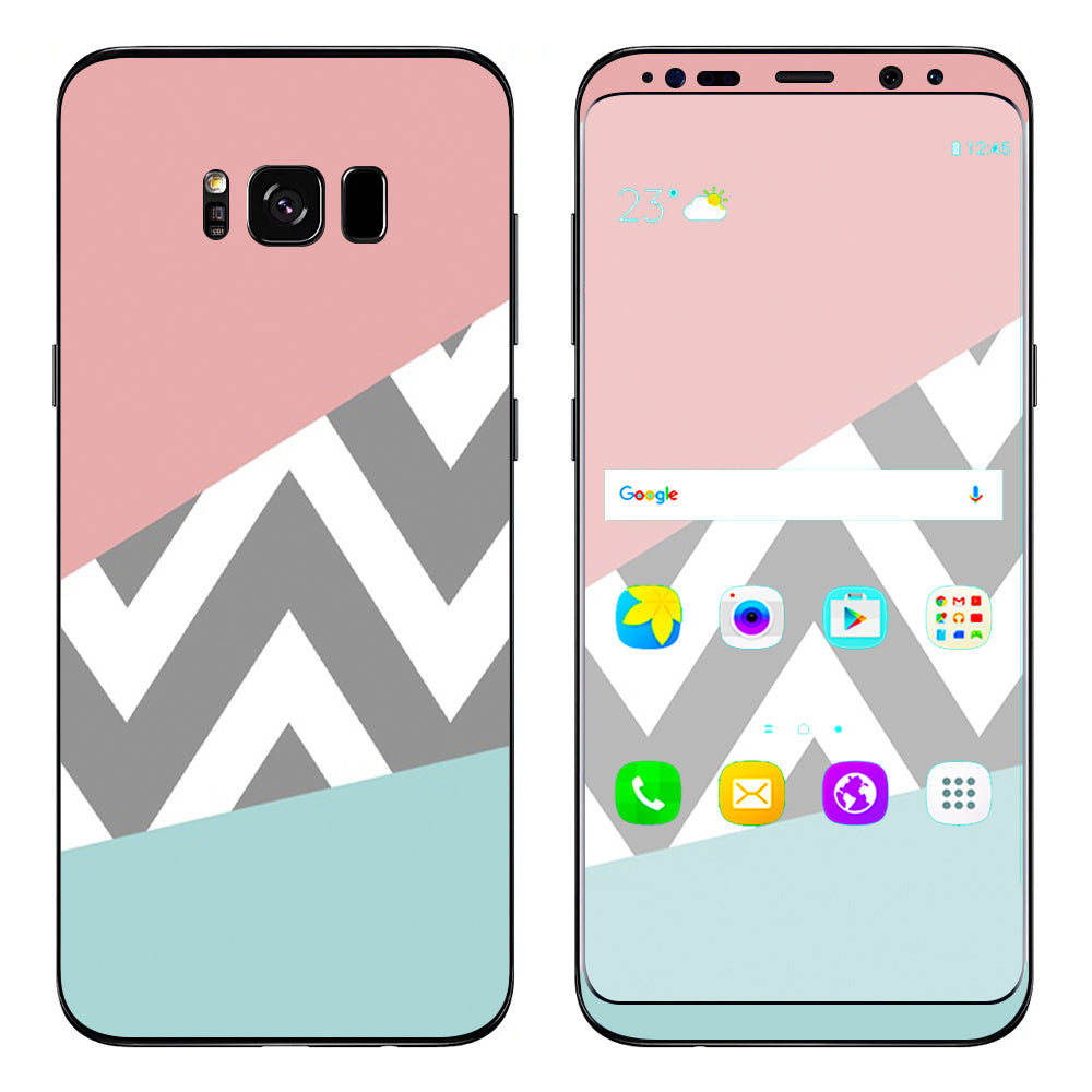  Pink Teal Gray Chevron Pattern Samsung Galaxy S8 Skin